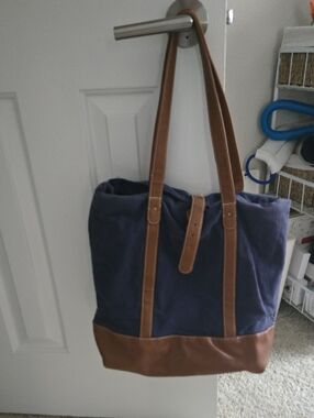 Forever 21 Navy Canvas Tote with Brown Trim